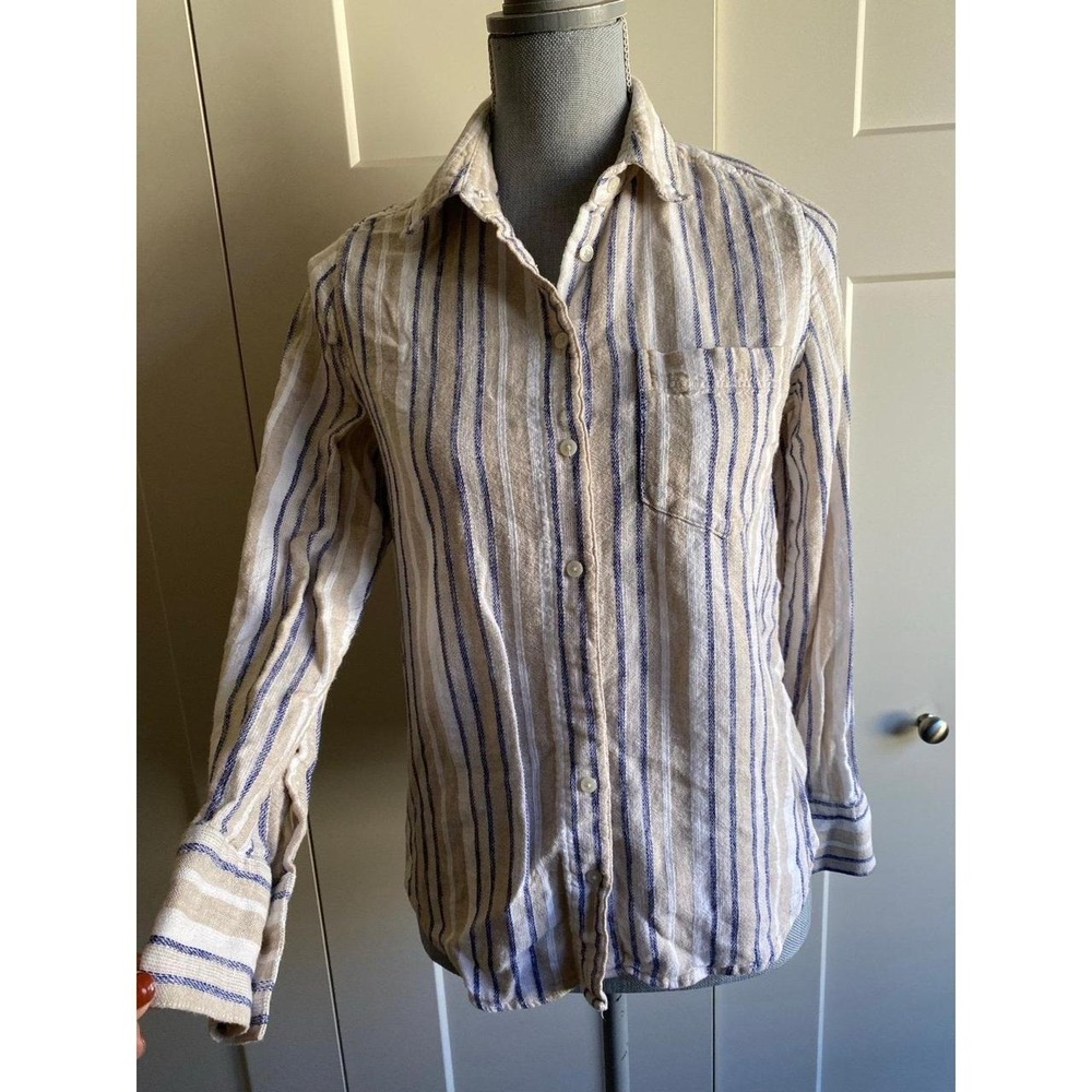 Banana Republic Linen Blend Striped Button-Up Shirt Small Beach Travel s48
